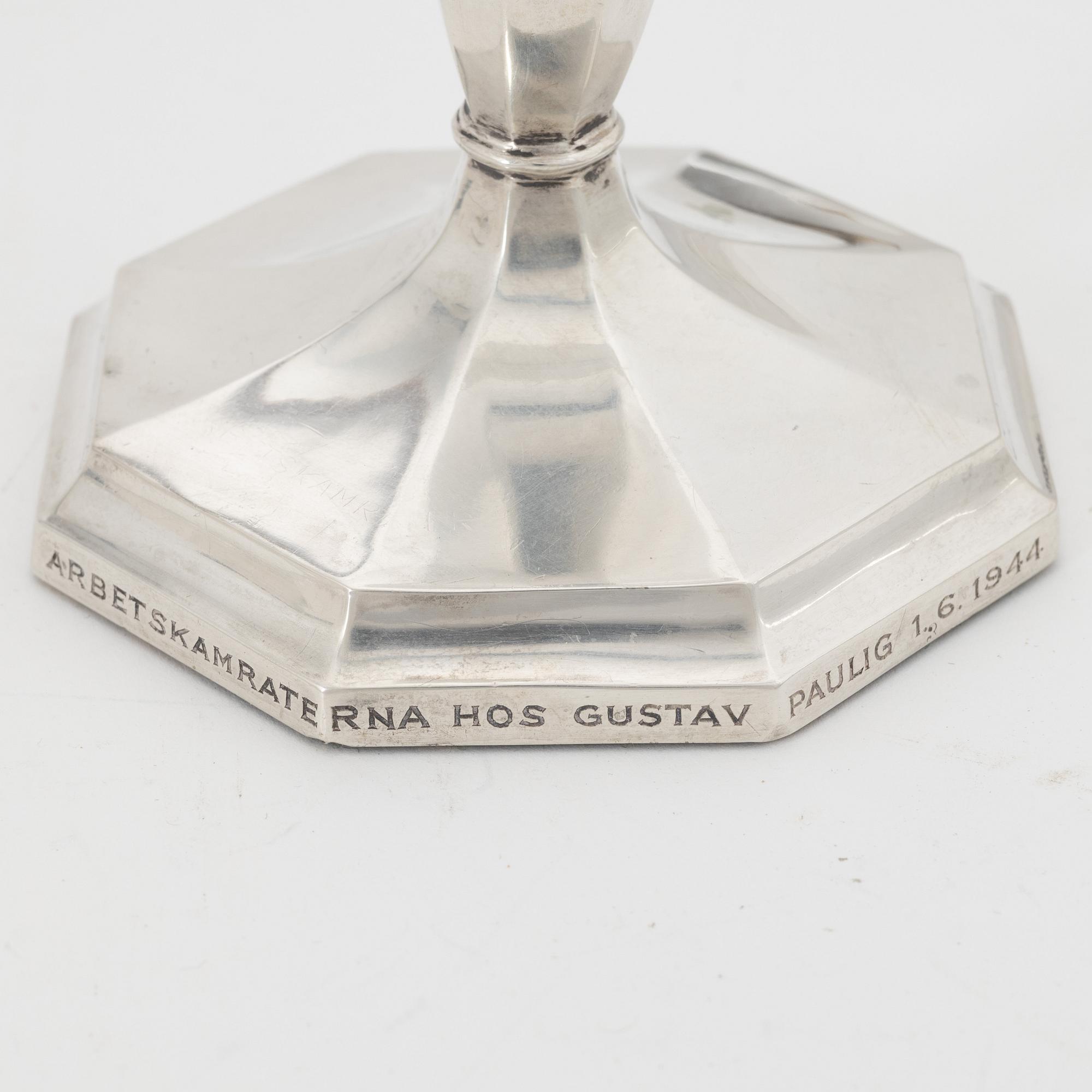 Three pairs of silver candlesticks, Finnish and Swedish hallmarks 1927-1972.