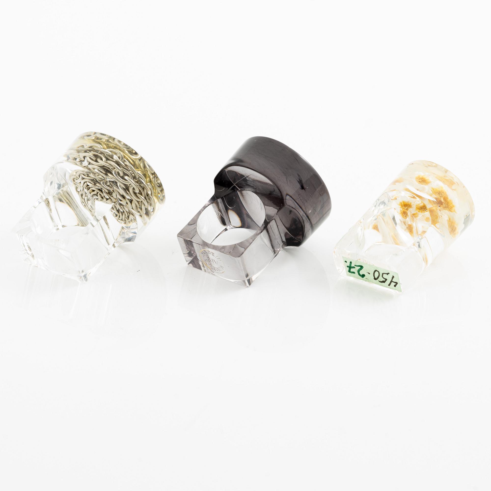 Siv Lagerström, tre ringar akrylplast, 1970-tal.