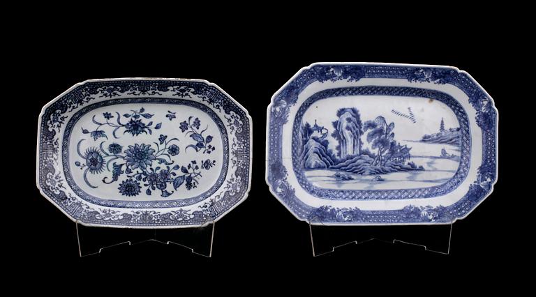STEKFAT, 2 st olika, porslin, Qianlong, KIna 1700-tal.