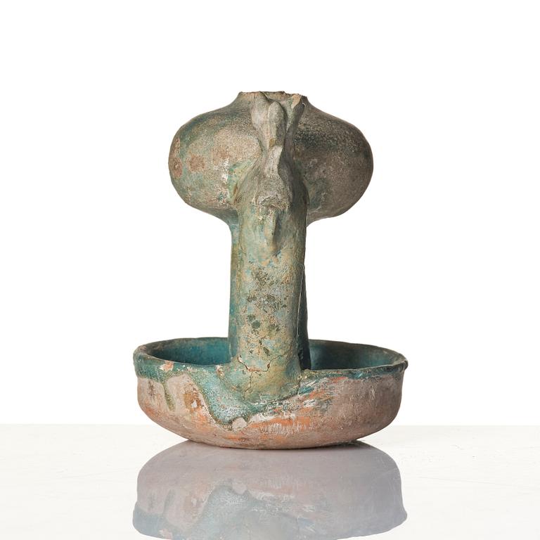 Oljelampa,  lergods med turkos glasyr, Sannolikt Keshan.