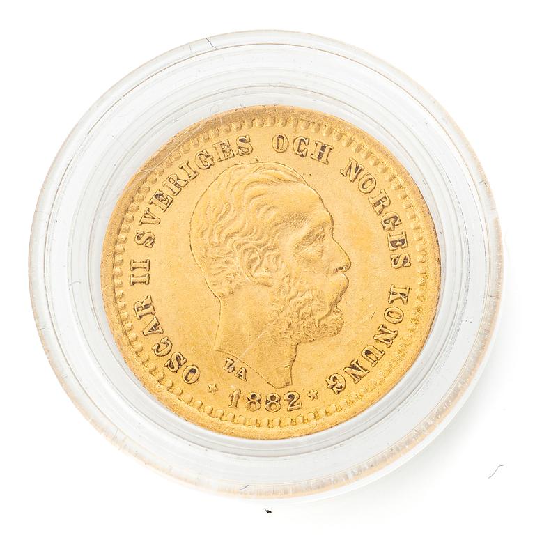 Guldmynt, Sverige, Oskar II, 5 kronor, 1882.