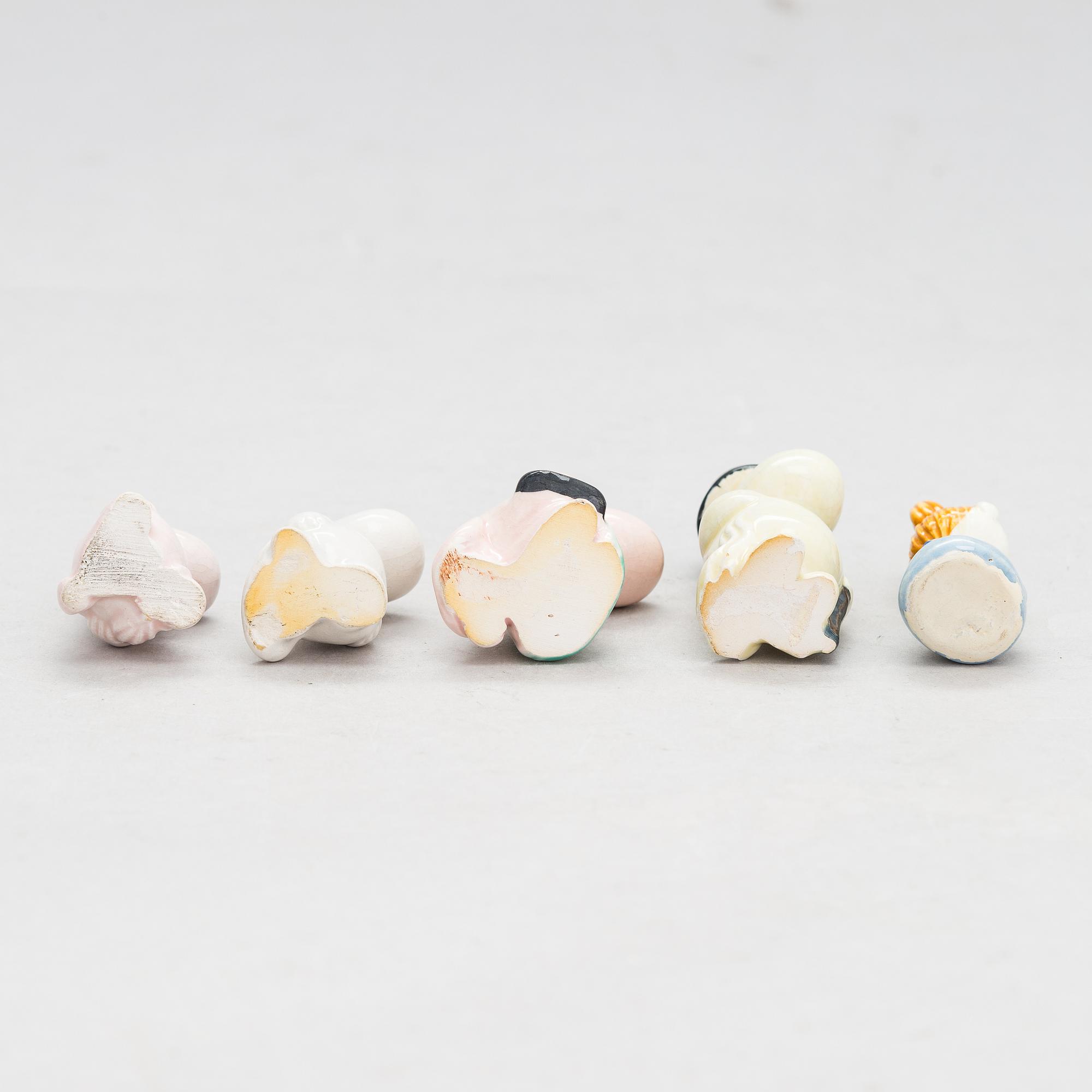 Leo Tykkyläinen, five 1950s ceramic Moomin figurines, Finland.