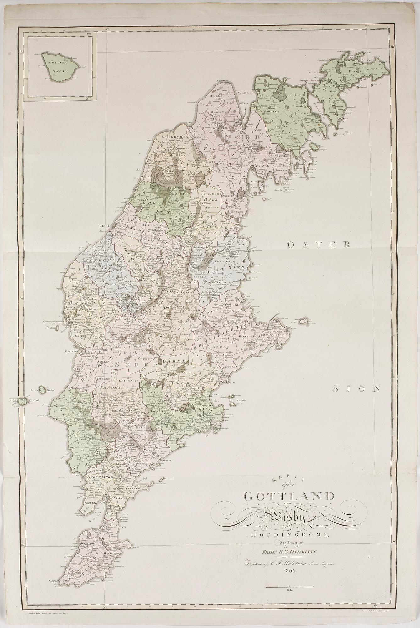 KARTA, gravyr, S. G. Hermelin. Författad af C. P. Hällström , 1805.