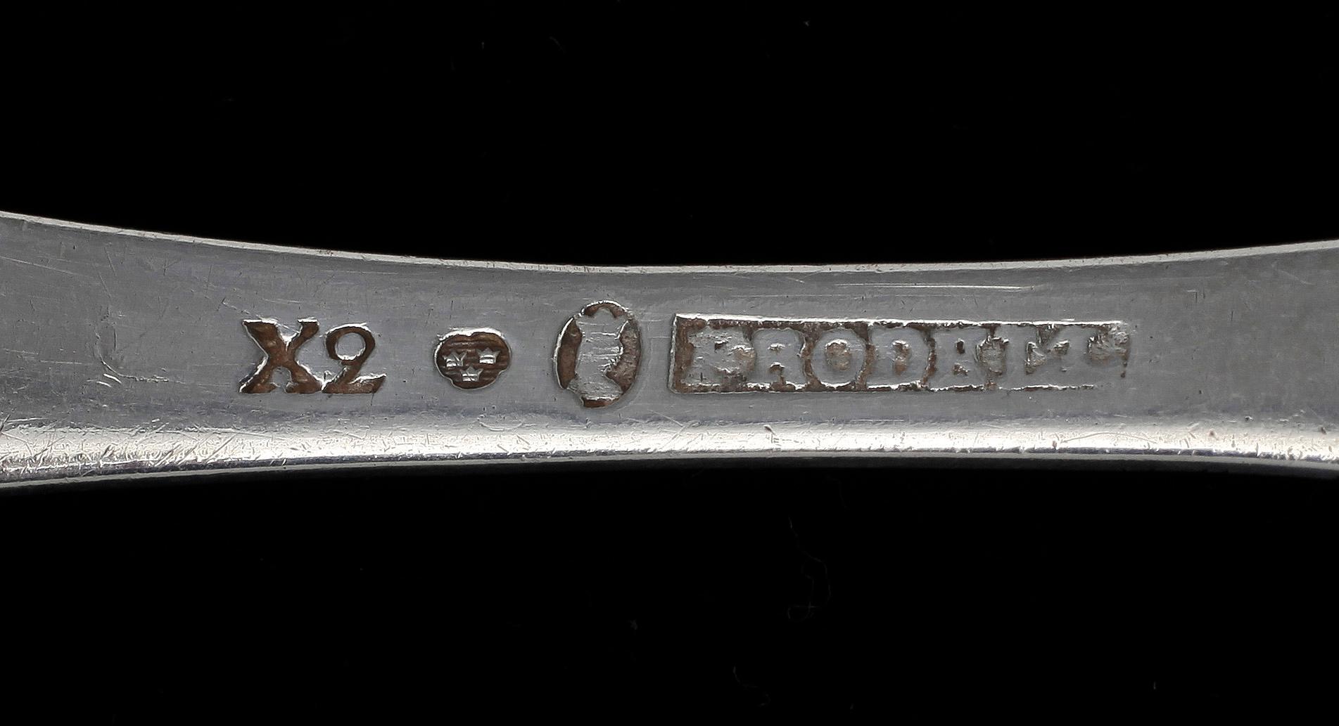 PARTI BESTICK, silver 14 st, bland annat J. Henrik Frodell, Stockholm, 1804. Vikt ca 565g.