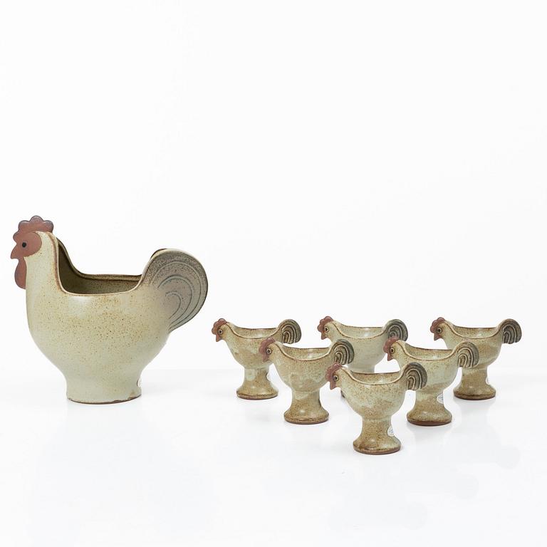 Lisa Larson, egg hen and egg cups, 6 pcs, stoneware.
