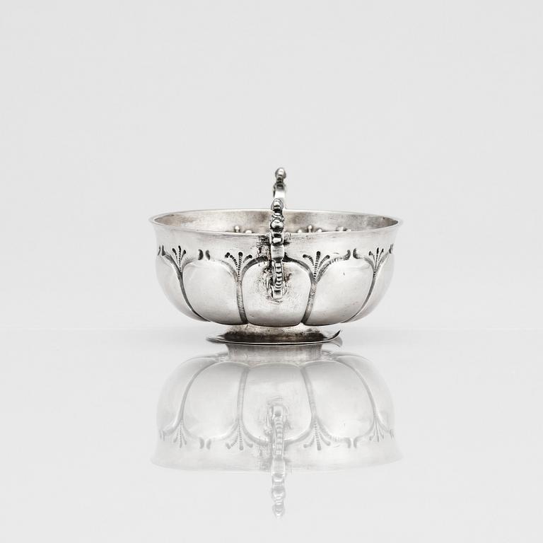 A Swediwsh baroque silver brandy bowl, mark of B. Ekström, Halmstad 1706.