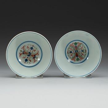 Two doucai bowls, Qing dynasty (1644-1912) with Yongzhengs six character mark and Daoguangs sealmark.