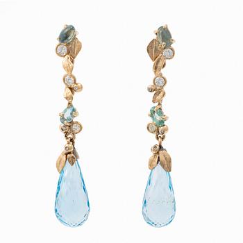Earrings, Mandelstam, 18K gold with briolette-cut topazes, apatite and brilliant-cut diamonds.