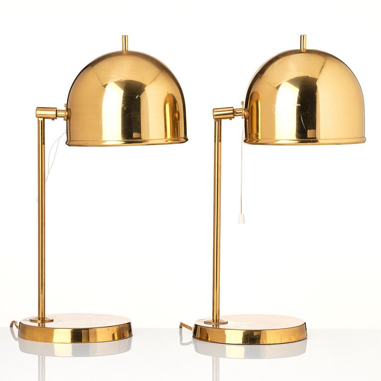 Eje Ahlgren, a pair of brass table lamps, model 'B-075', Bergboms, Sweden, 1960's-70's.