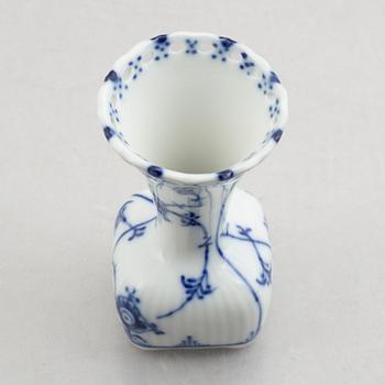 A group of two vases, two bowls and a candlestick, "Blue fluted full lace"/"Musselmalet", Royal Copenhagen.