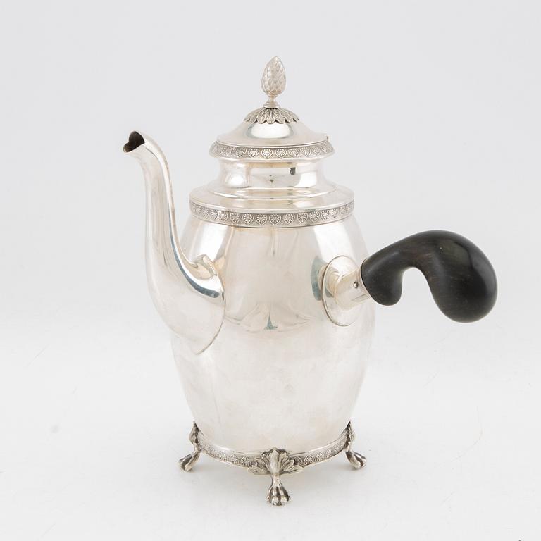 Carl Fredrik Carlman Coffee Pot in Empire Style, Silver, Stockholm 1911.