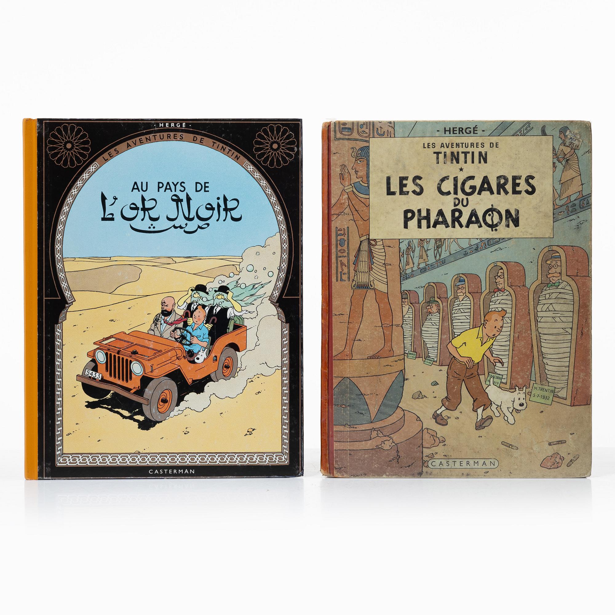Tintin albums, 34 pcs, French, various publication years, including L'ile Noire 1947.