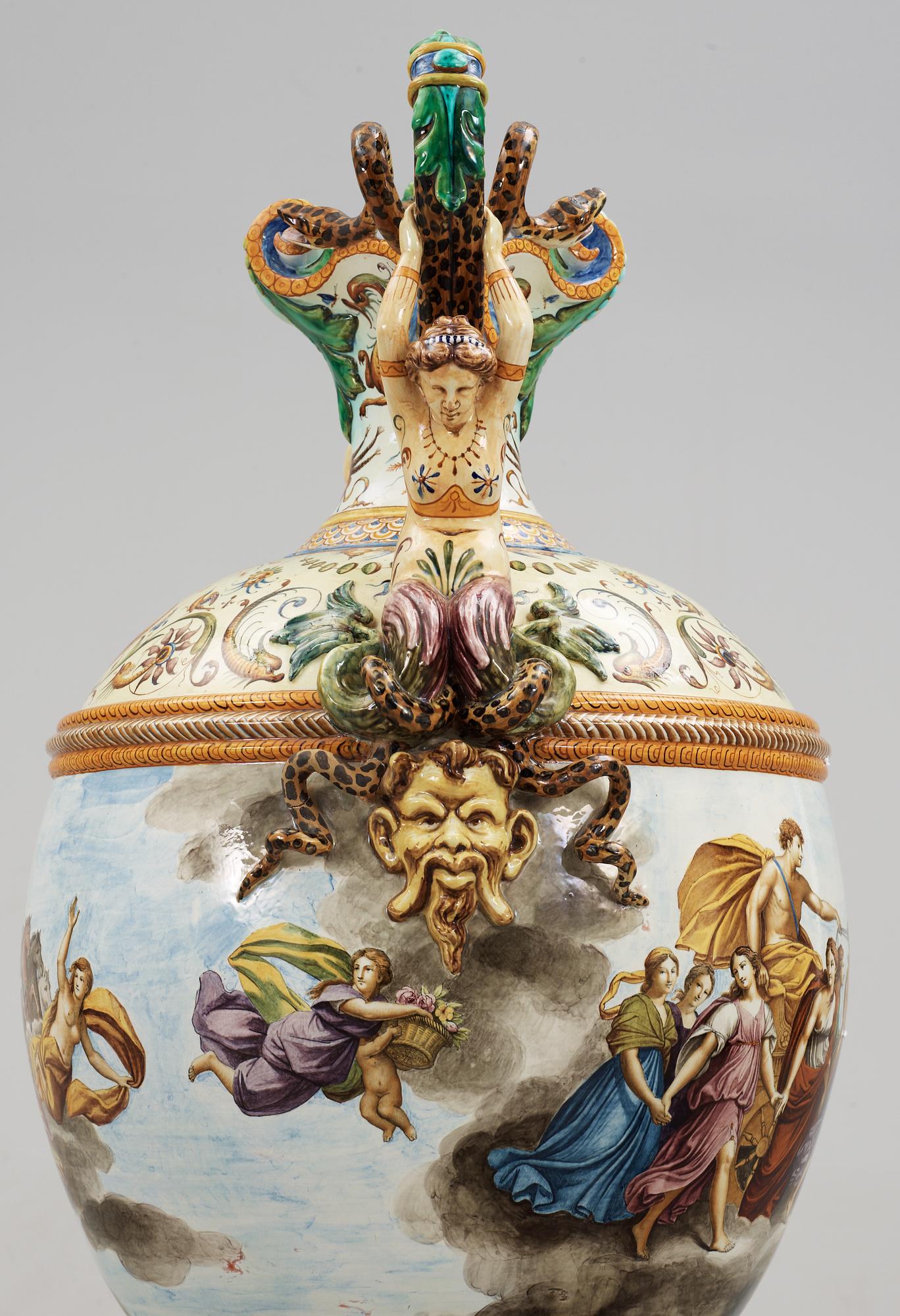 A large majolica 'Historismus' vase, late 19th Century.