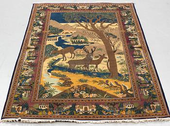 A rug, semi-antik Kashan figural, ca 216 x 133,5 cm.