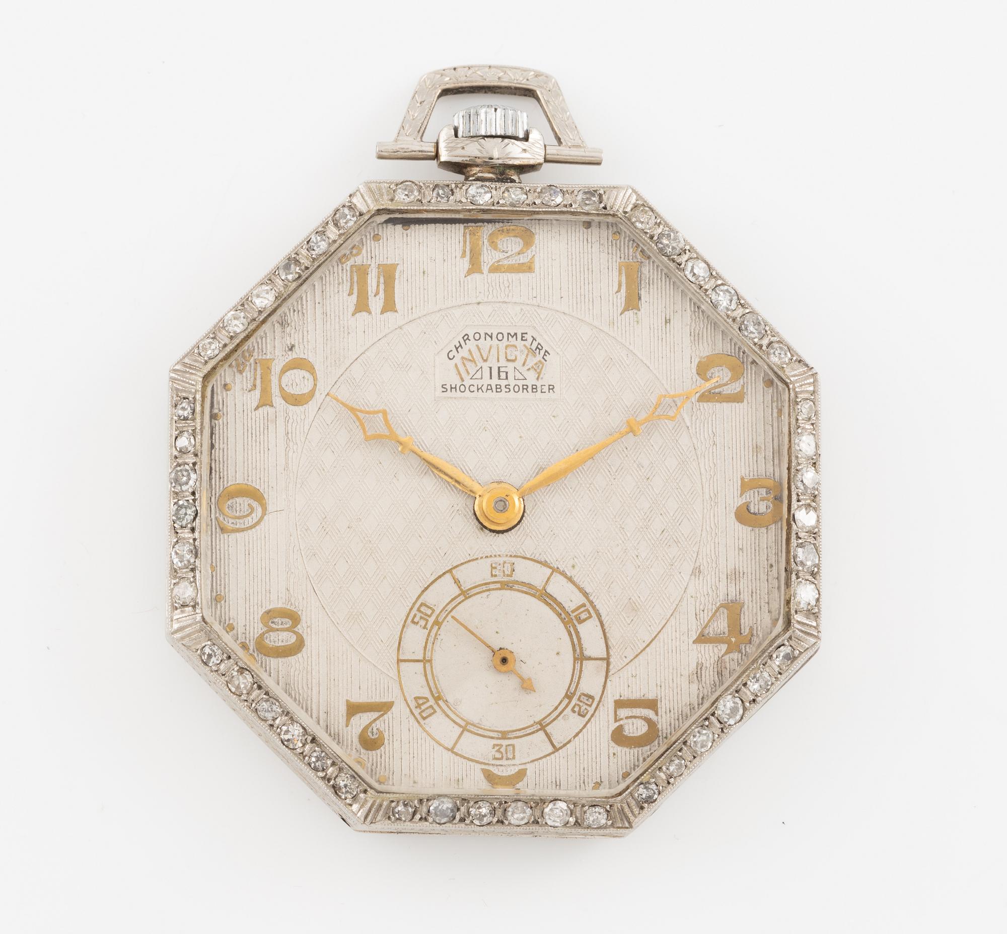 Invicta, Chronometer, pocket watch, platinum/diamonds, 43 mm.