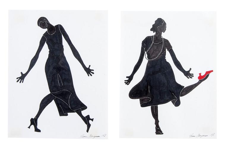 Anna Bergman, 14 silhouette costume sketches.