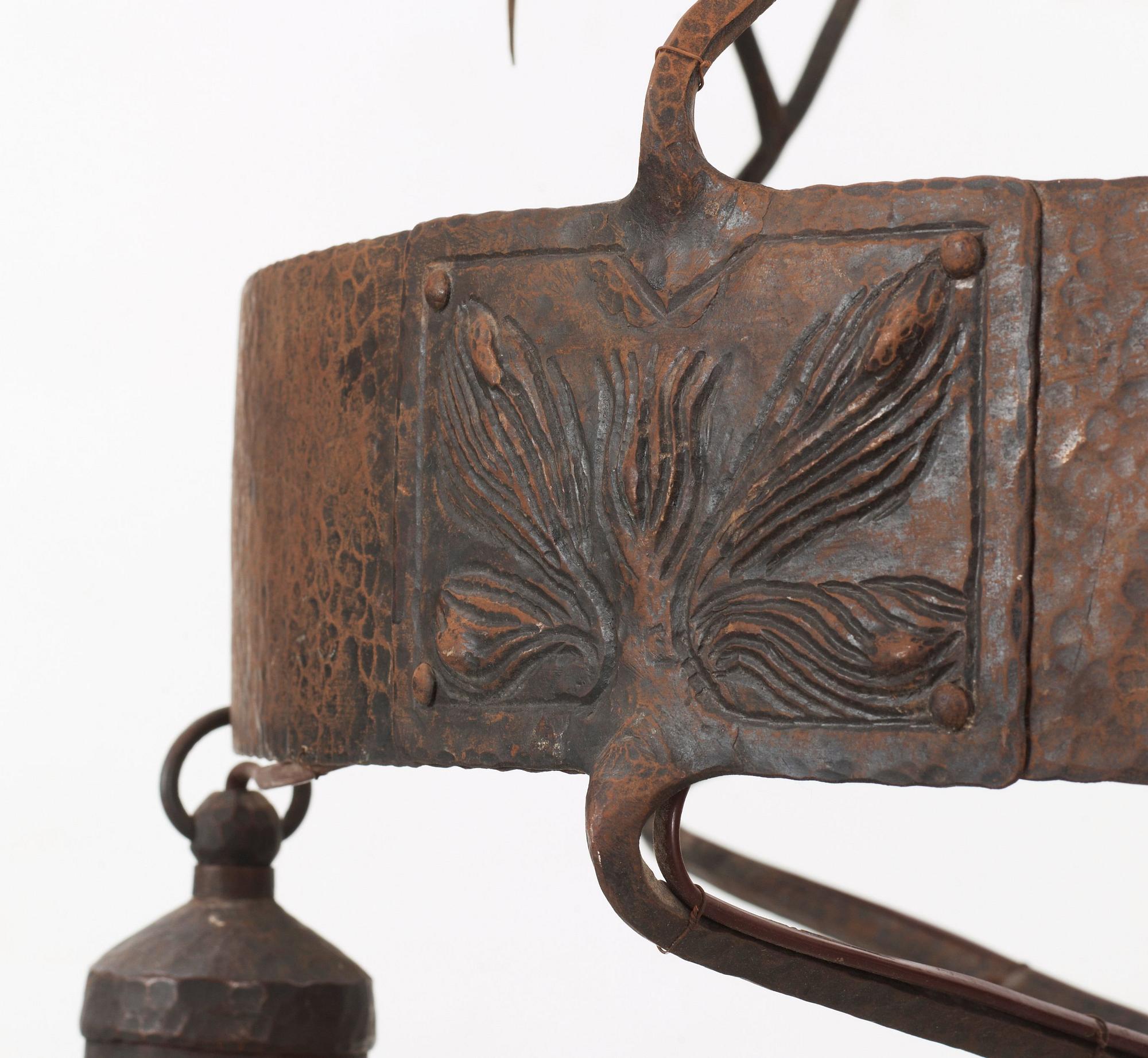 Carl Westman, A hammered iron ceiling lamp attributed to Carl Westman Arts and Crafts, Sweden ca 1902-1905.