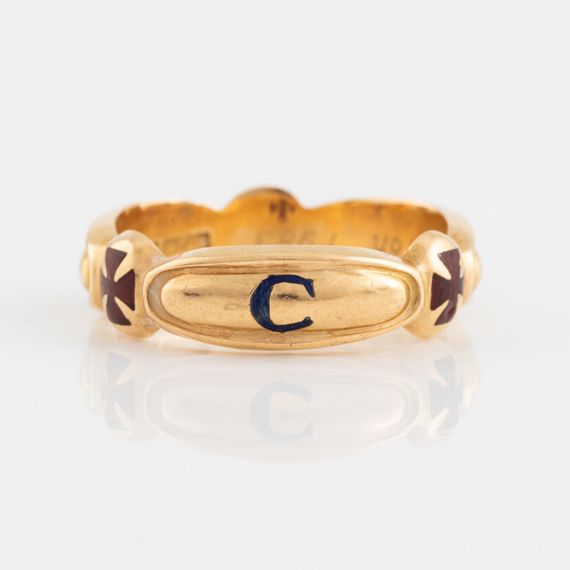 Ring, Freemasonry ring, 18K gold and enamel.
