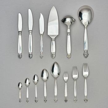 Georg Jensen, a sterling silver flatware set, 135 pieces, 'Dronning/Acantus', design Johan Rohde, Copenhagen, Denmark after 1945.