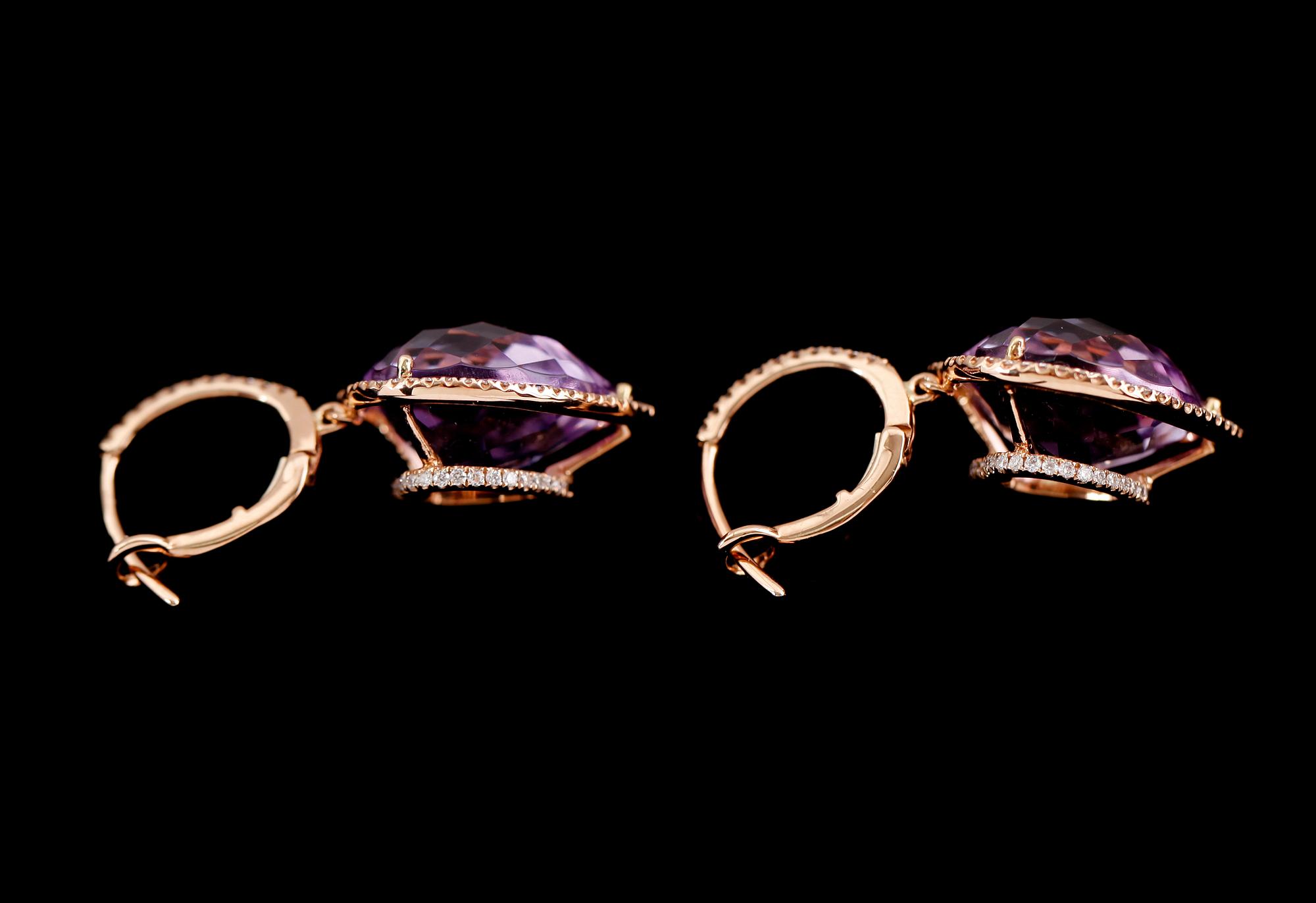 ÖRHÄNGEN, 1 par, 18 k roséguld, ametister totalt 16.29 ct, briljanter totalt 0.56 ct.