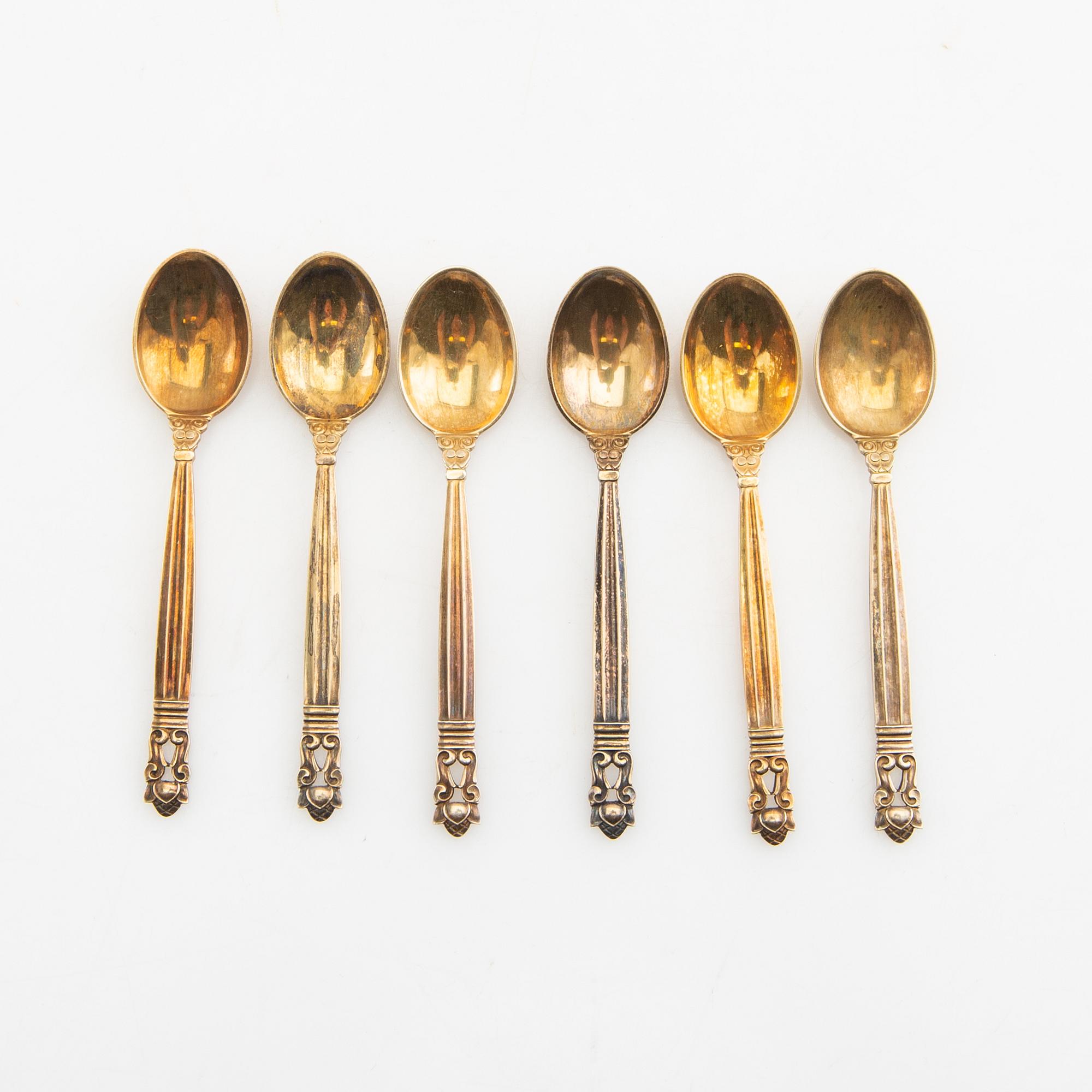 Johan Rohde, spoons 12 pcs "Konge/Achorn" sterling silver for Georg Jensen after 1945.