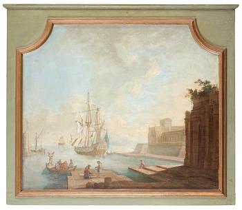 218. Johan Nils Asplind Attributed to, Harbour scene with Swedish ship.