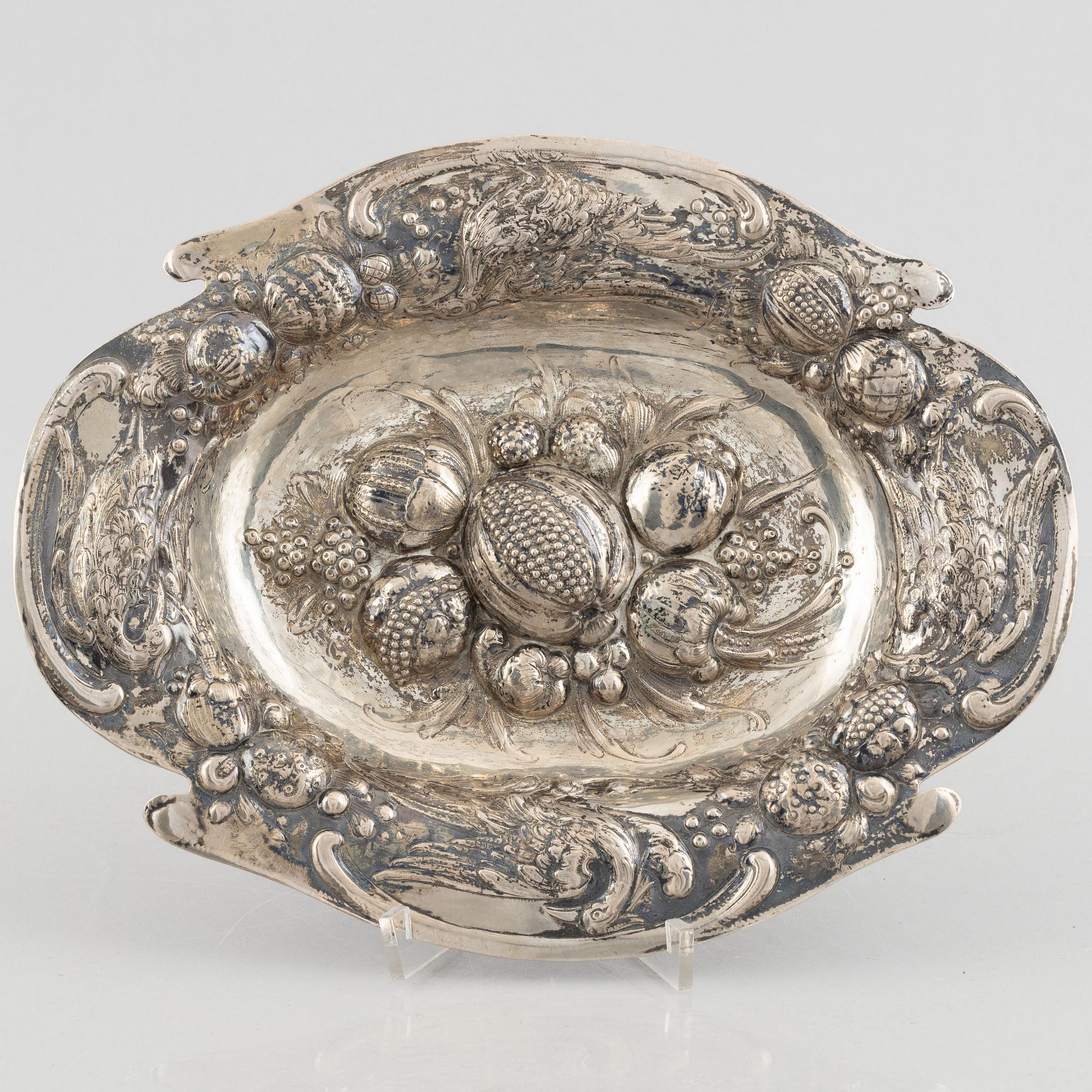 Serving tray, silver 800, Baroque style, 20th Century.