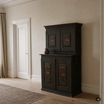 Pine cupboard, folk art, early 19th century.