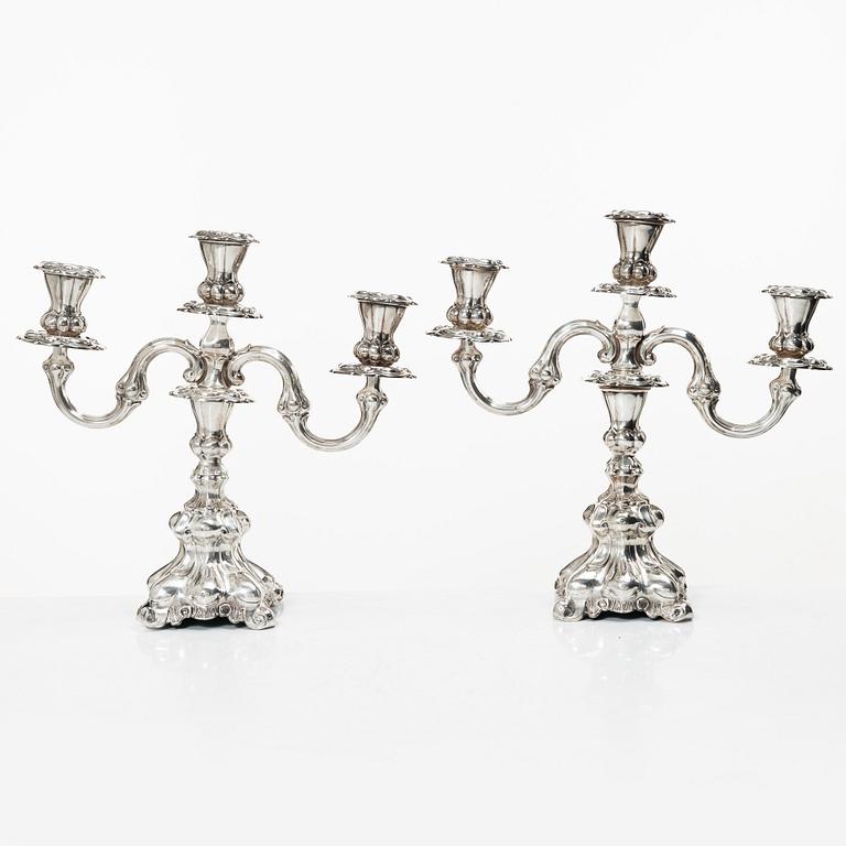 A pair of silver candelabra, Baroque style, Swedish import mark, 20th century.