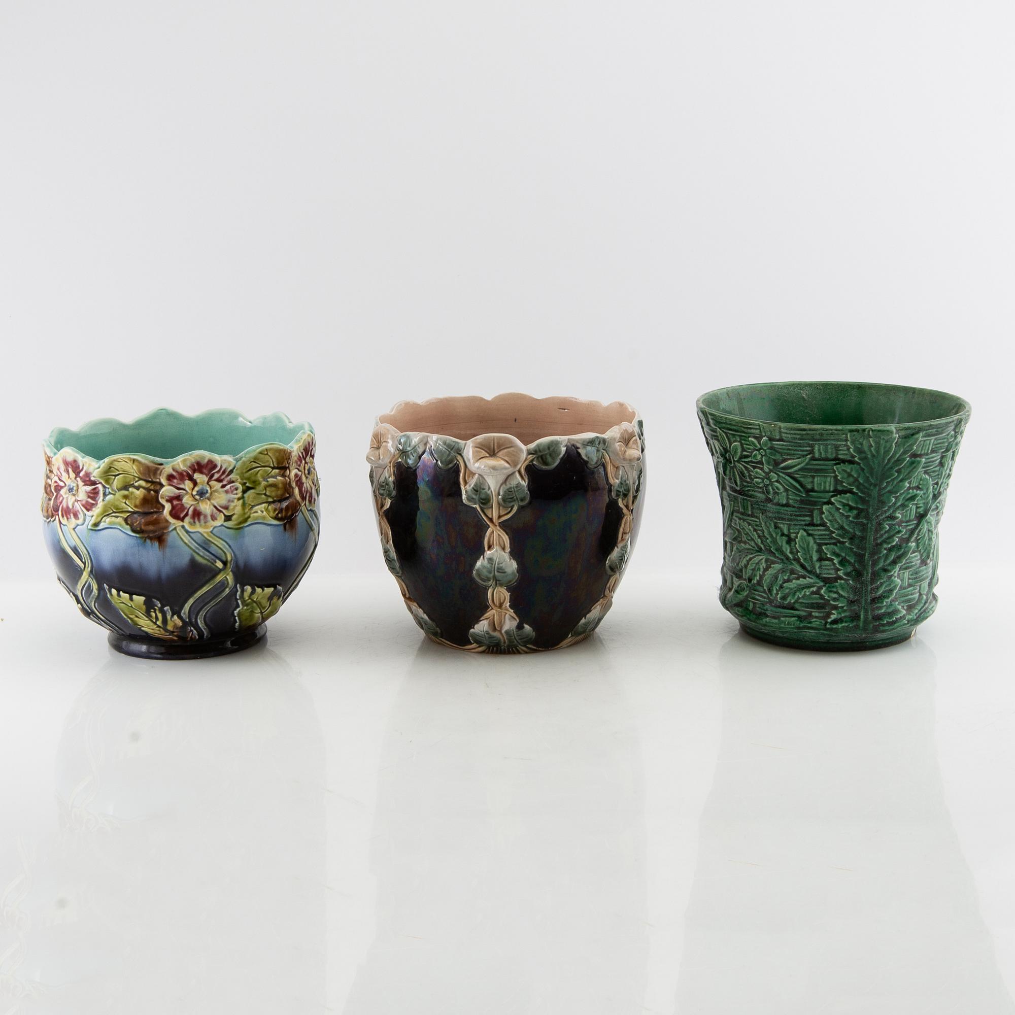 Outer casings 3 pcs Art Nouveau early 20th century majolica.