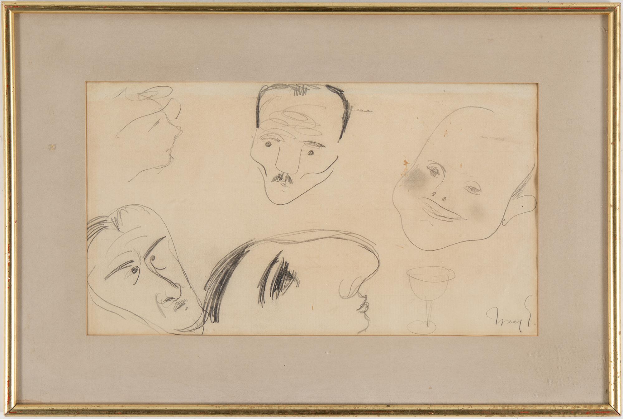 A drawing, pencil on paper by ISAAC GRÜNEWALD, signed.