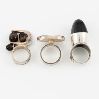 Lars Arby, four rings, sterling silver and agate, Gothenburg 1967, 1968 and 1976.