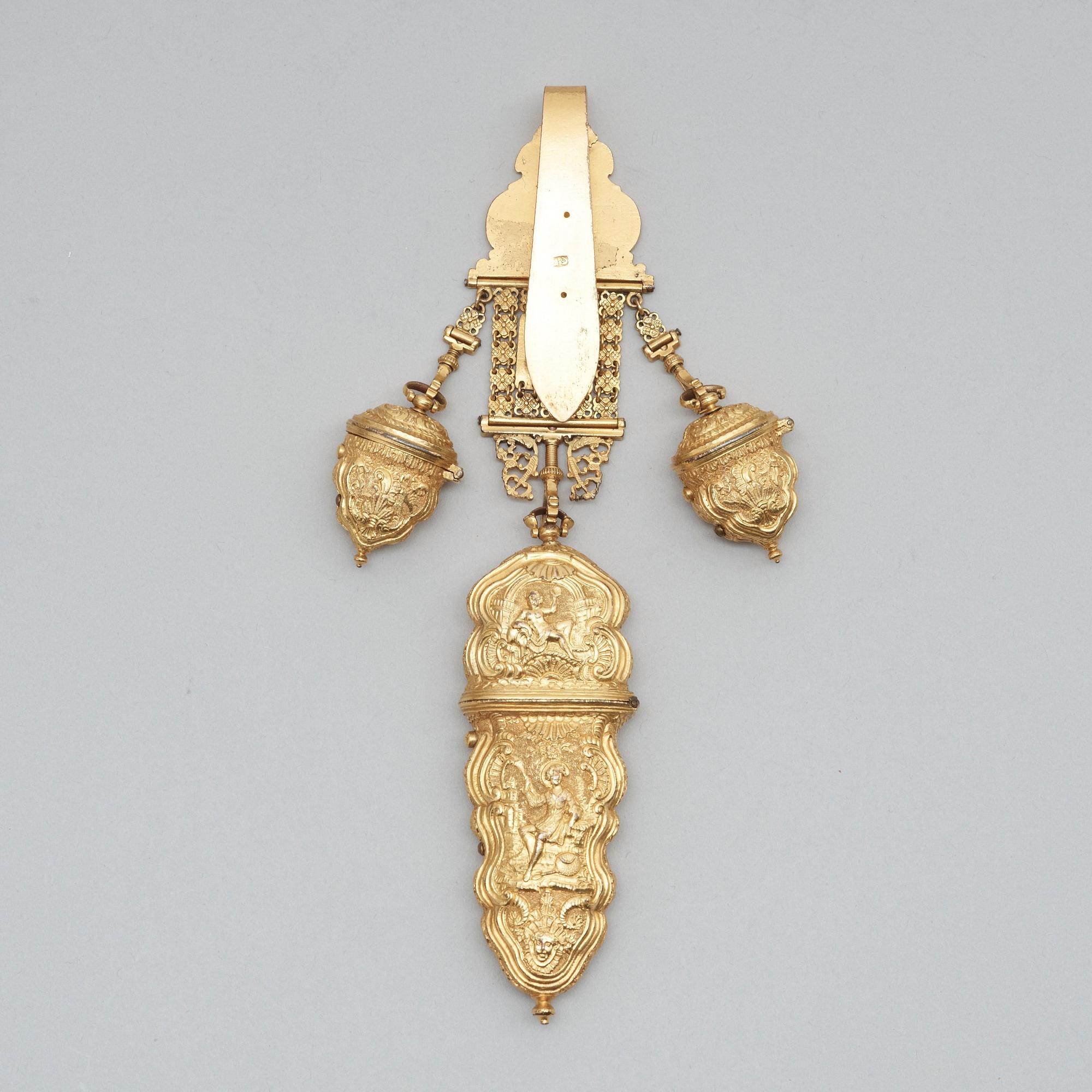 An 18th century gilt bronze chatelaine.