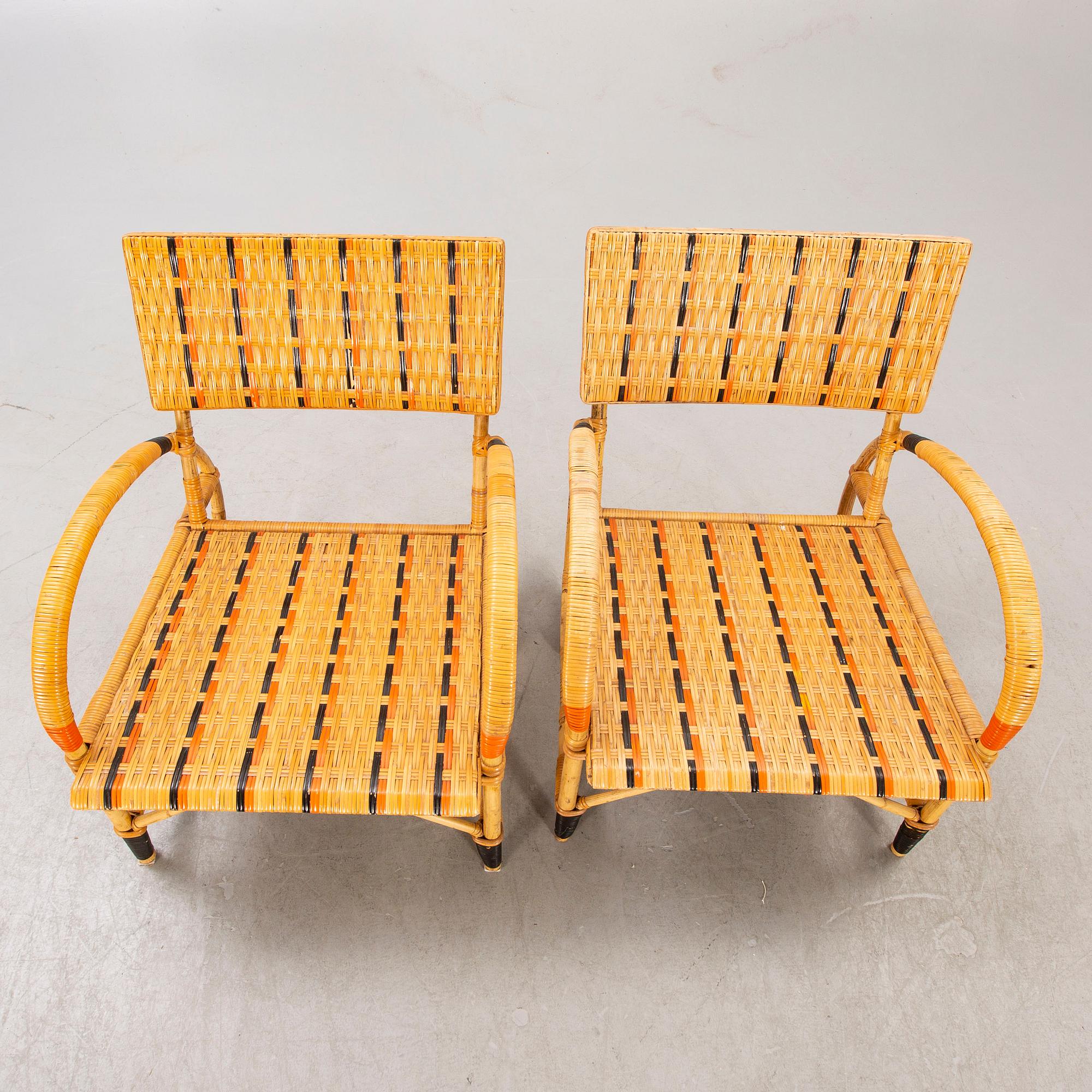 Armchairs a pair and table, 1930s-40s.