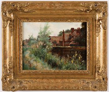 263. Arthur Ernest Streeton, Houses by the river.