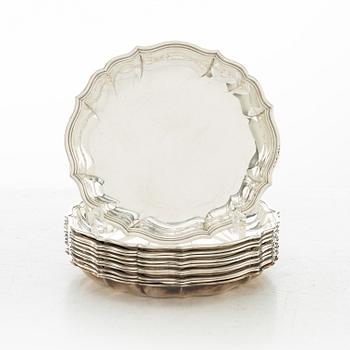 Eleven silver coasters, Denmark, 1925-38.