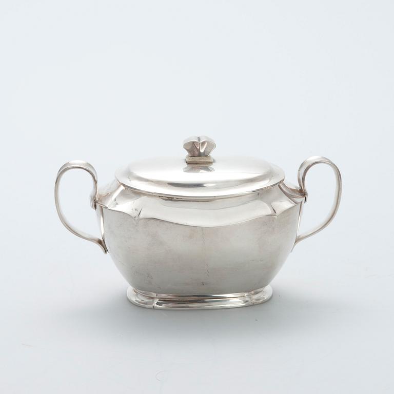 KAFFESERVIS, 3 delar, silver "Jousi" DESSERTBESTICK, 6+6, Kultakeskus, Tavastehus 1955-1975. Tot. vikt ca 1359 g.