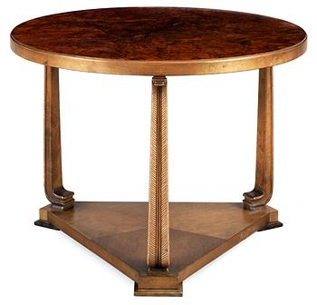 541. An Axel-Einar Hjorth 'Louis II' birch  table with a walnut burrwood top by NK, 1930's.