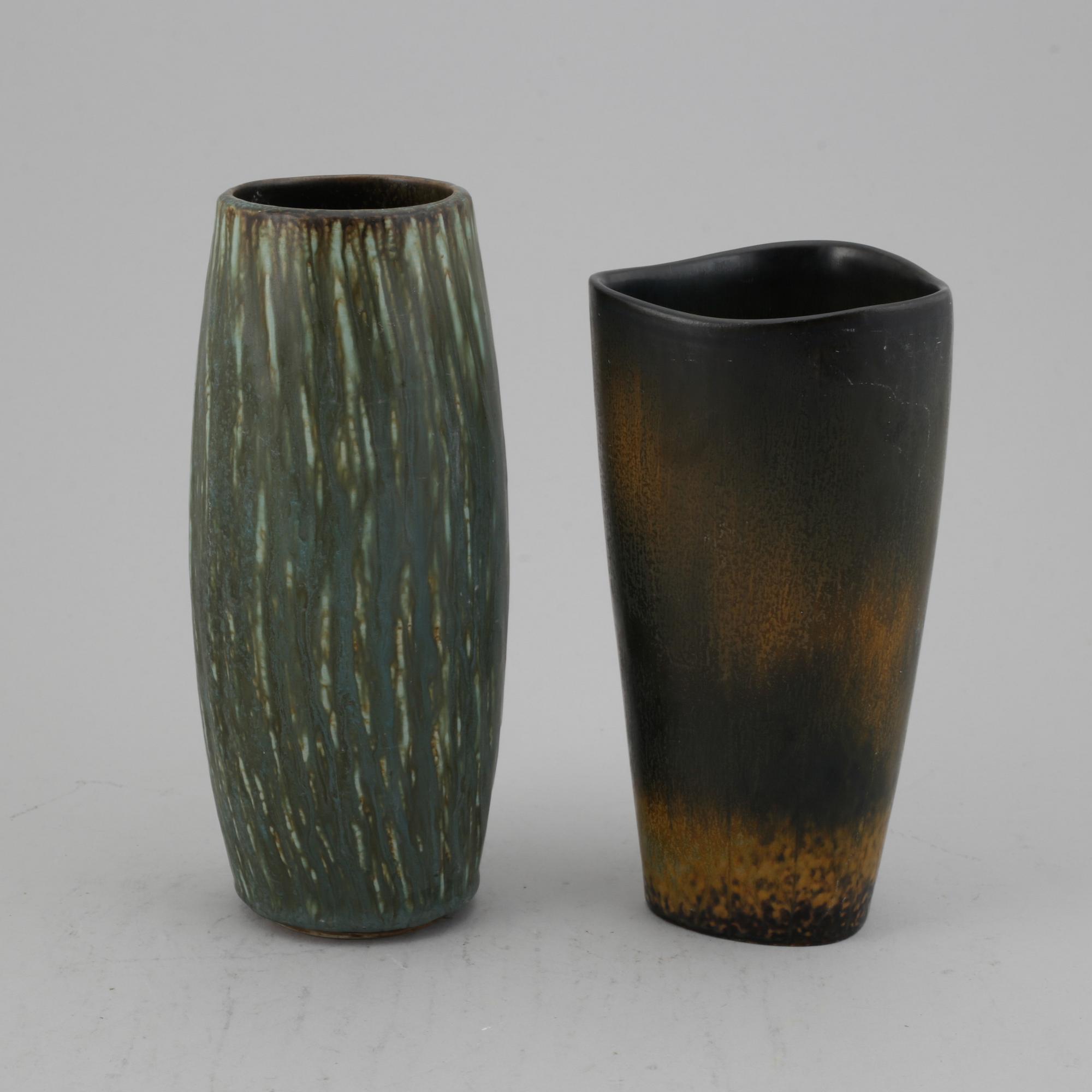Gunnar Nylund, earthenware vases, Rörstrand, Sweden, mid 20th century.