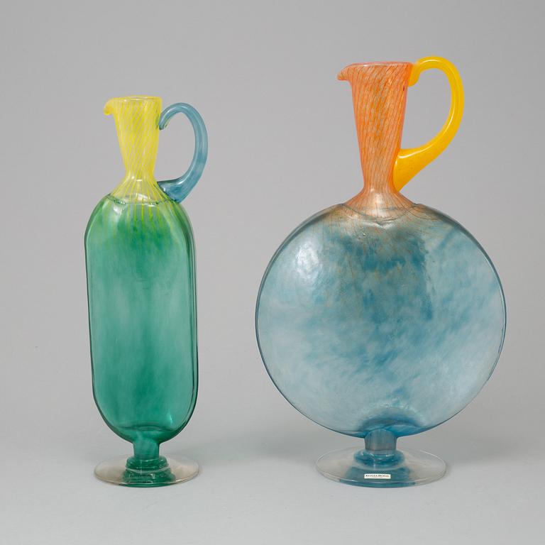 Two Kjell Engman glass decanters, Kosta Boda Artist Collection.