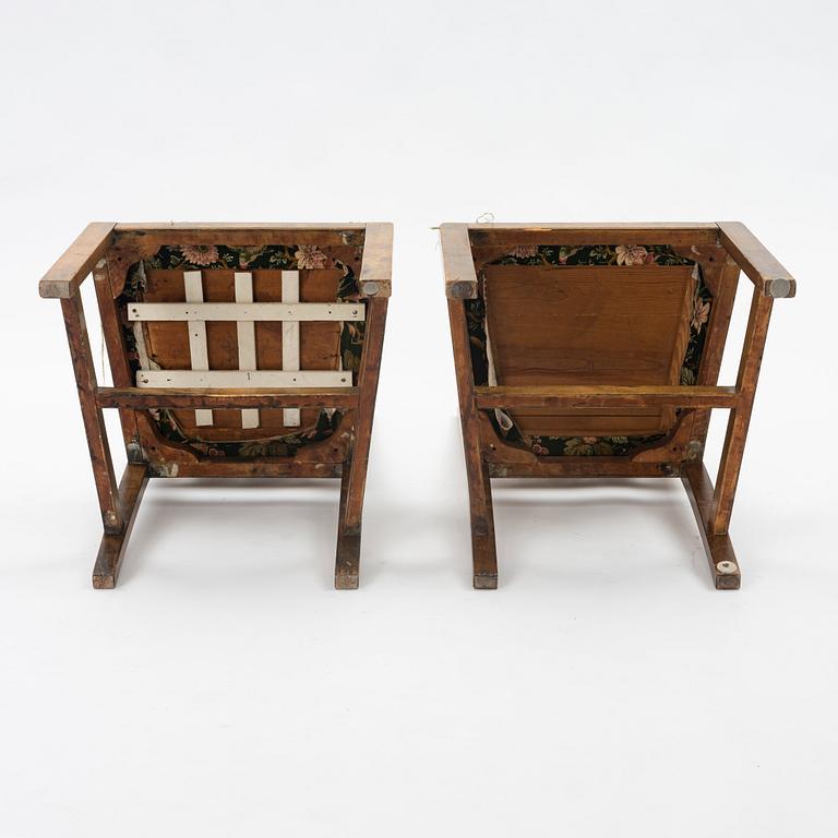 Carl Westman, probably, a pair of stained beech Art Nouveau chairs, Sweden ca 1900.