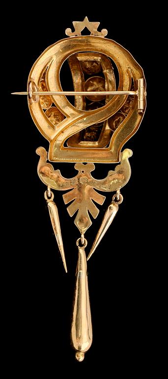 BROSCH, 18 k guld, svenska stämplar, 1871. Vikt ca 7 g.