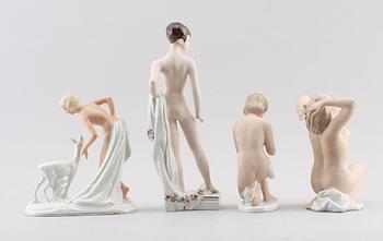 FIGURER, 4 st, porslin, Royal Dux, Wallendorf och Schaubachkunst.