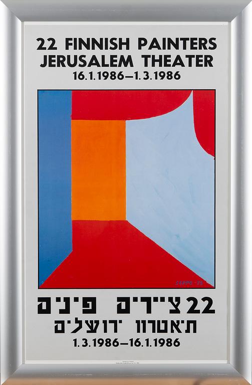 EXHIBITION POSTER,  22 Finnish painters Jerusalem Theater 16.1.1986. Pictured work by Seppo Kärkkäinen.