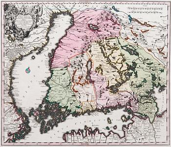 327. A MAP. Magni Ducatus Finlandiae. Matthäus Seutter, 1700s first half. Colored.
