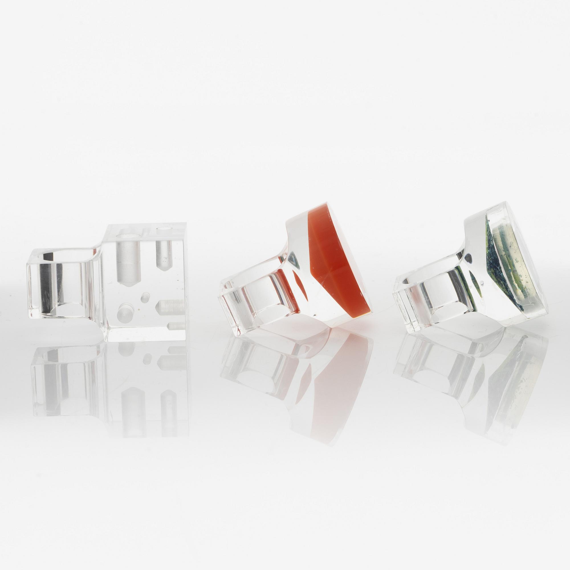 Siv Lagerström, three acrylic plastic rings, 1970s.