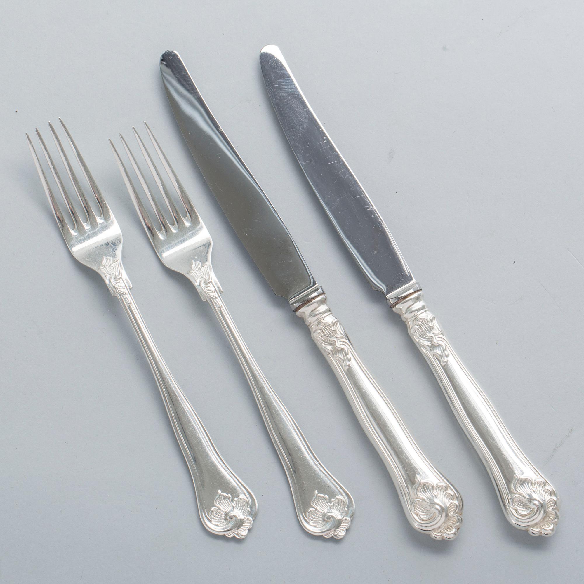 FRUKTBESTICK, 24 delar, Cohr Danmark, silver, vikt ca 840 g inkl. knivblad.