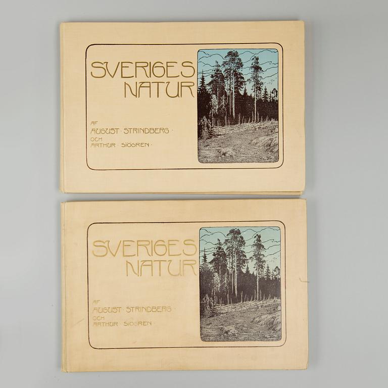 BOK, 2 exemplar, "Sveriges natur" av August Strindberg och Arthur Sjögren, Stockholm 1901.