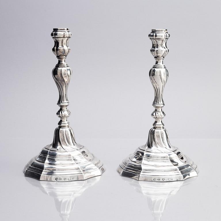A pair of Belgian silver candlesticks, Ghent, Belgium, 1779.