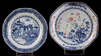 SKÅLFAT samt TALLRIK, porslin. Kina, Qianlong  (1736-95).